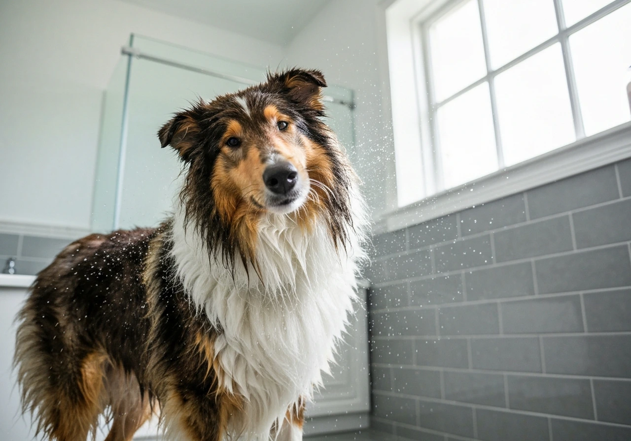Collie being groomed