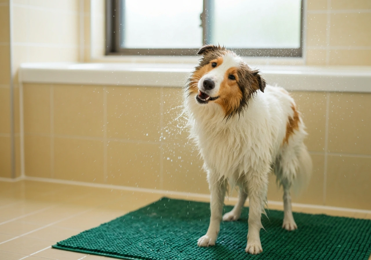Shetland Sheepdog being groomed